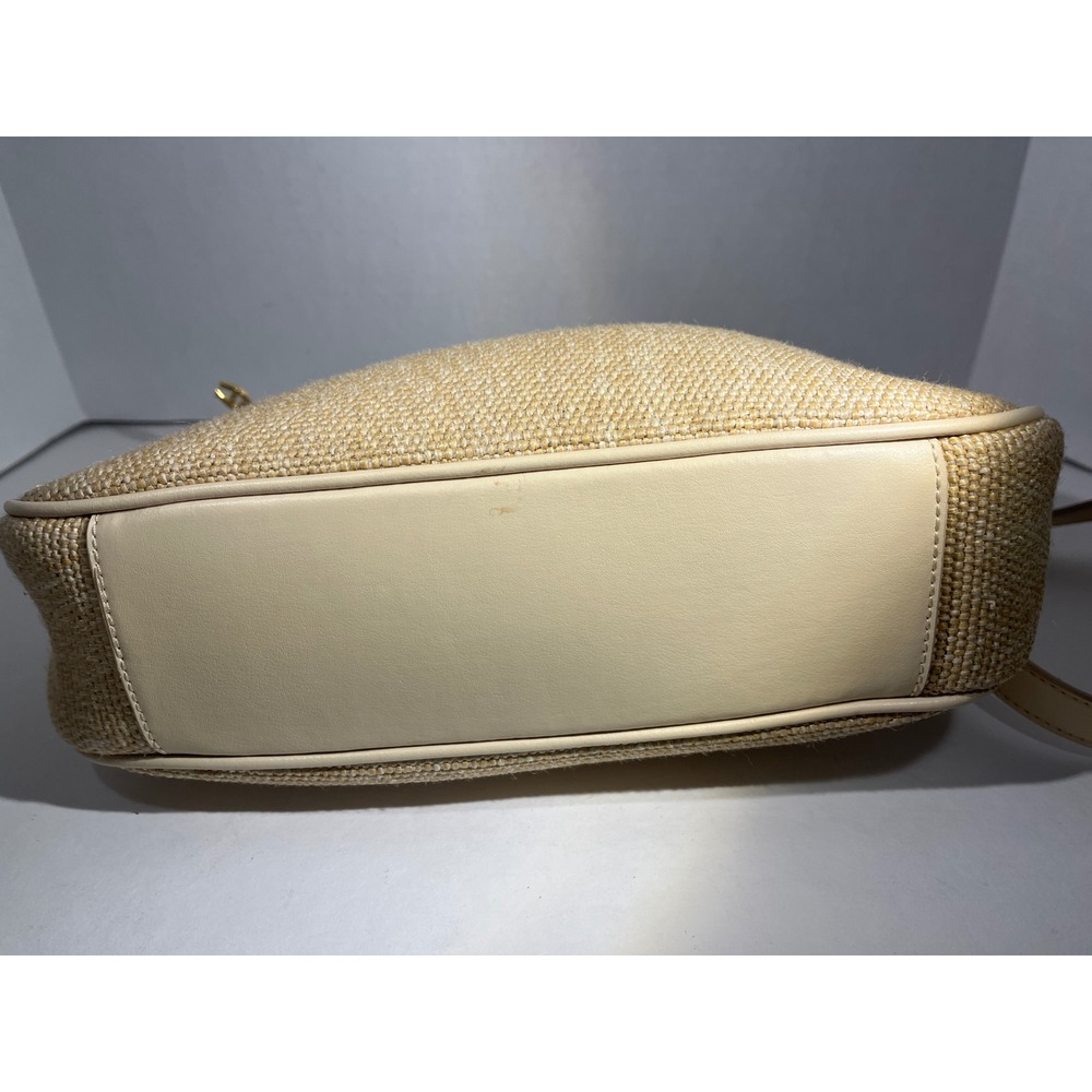 Etienne Aigner Shoulder Bag Women Medium Cream Straw Leather Logo Vintage Summer - Picture 14 of 16